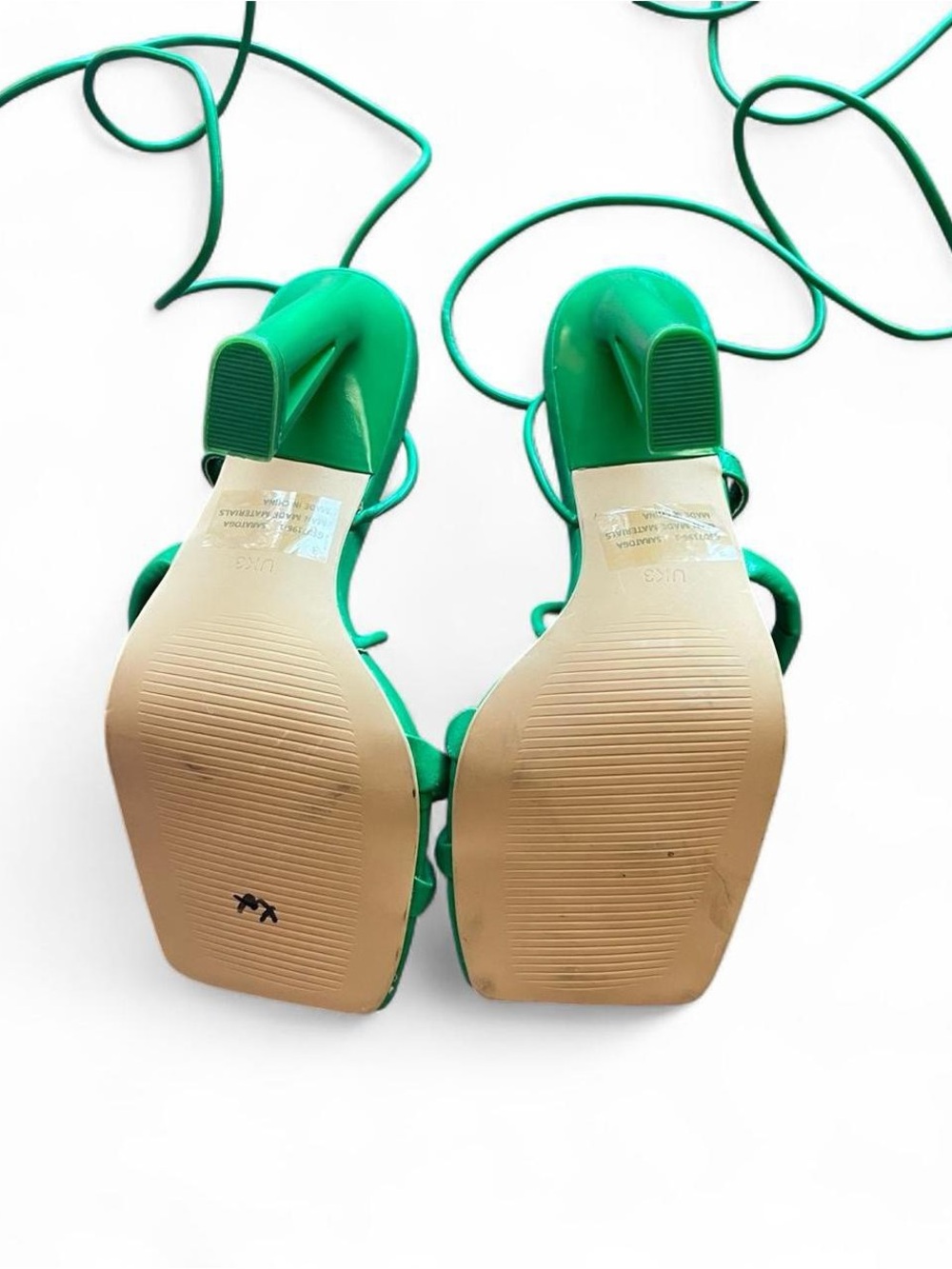 Neon Green Lace-Up Platform Heels – Y2K Strappy Square Toe Heels (US 6) - Picture 7 of 8